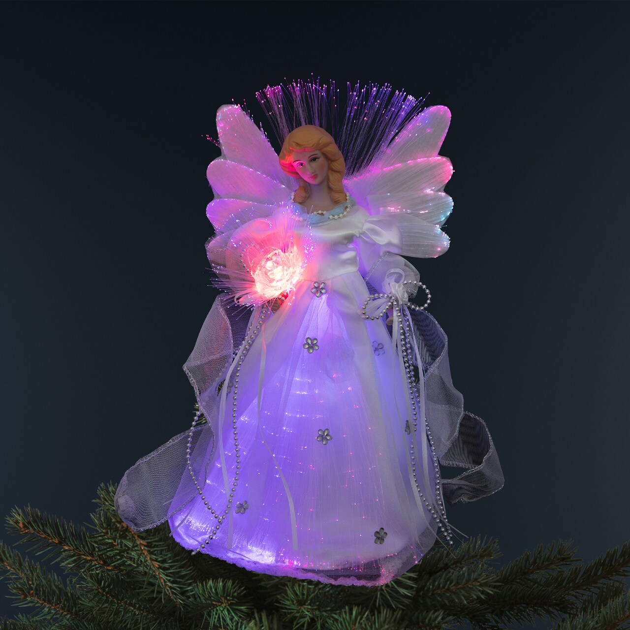 Northlight Color-changing Fiber Optic Angel with Rose Christmas Tree Topper - 12" - White